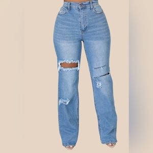 Wide Straight Leg Distressed Jeans